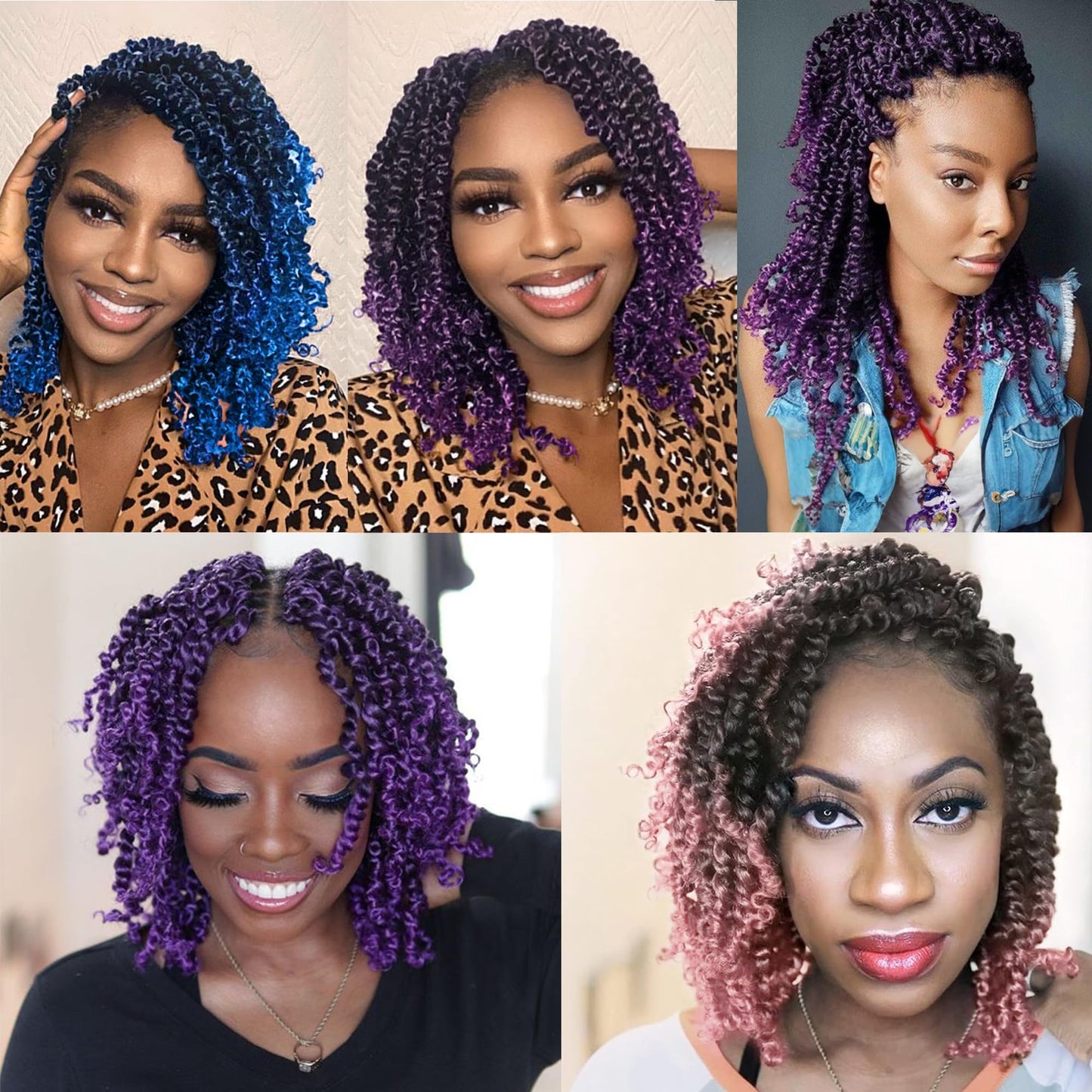 crochet twists pre looped-14 Inches 8 Packs Passion Twist Crochet Hair for Black Women and Kids-Omber Blue,Soft Lightweight Hair Extension(14"-8 Packs,T1B/Blue)