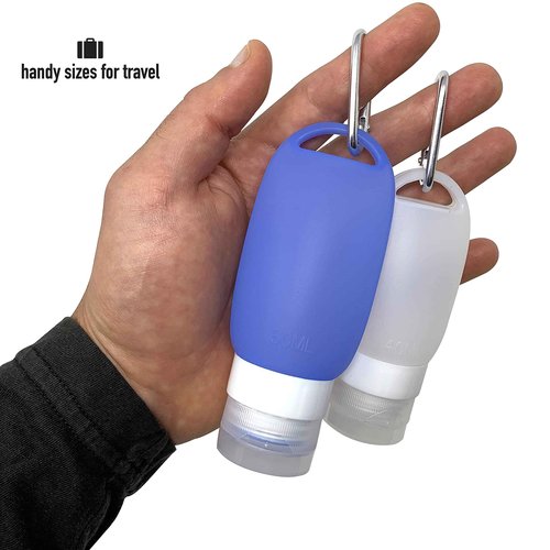 Cruise On Silicone Travel Bottle Set, TSA Approved, Leak-Proof Squeeze Bottles for Shampoo, Lotion & Liquids (2 oz & 1.4 oz), Refillable Containers with Carabiner Clips for Easy Carry