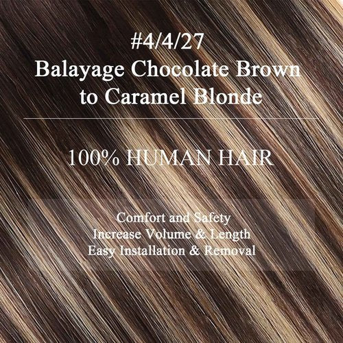 Clip in Hair Extensions Real Human Hair, Remy Human Hair Clip in Extensions for Women, 14 Inch 7Pcs 85g, Balayage Chocolate Brown to Caramel Blonde, Natural Straight Hair