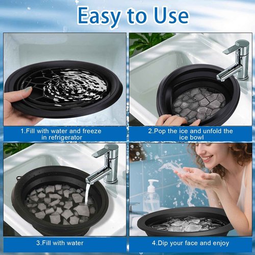 Silicone Face Bowl for Ice with Built-In Icetray, Collapsible Face Tub for Ice Bath, Facial Ice Plunge Bowl, Ice Water Facials at Home