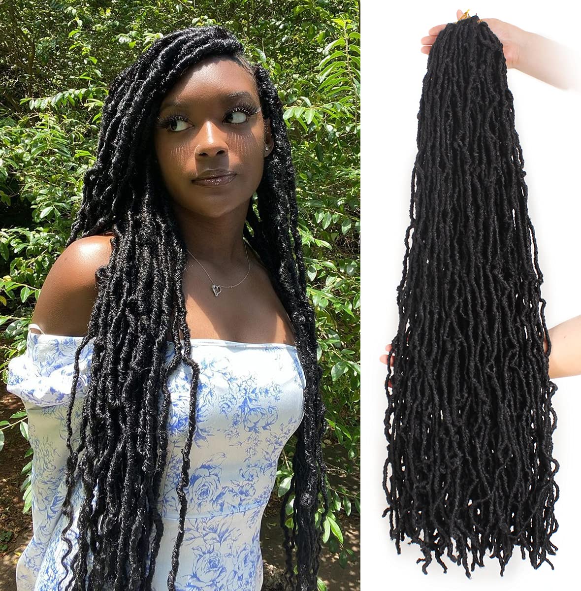 ZRQ 30 Inch New Faux Locs Crochet Hair,6 Packs Pre-looped Extended Distressed Soft Locs For Black Women, Synthetic Goddess Locs Hair Afro Roots Crochet Locs 1B#