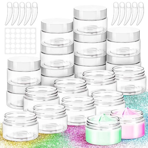 MotBach 20 Pack 1oz Plastic Jars Containers, 30ml Travel Size Container Jars with Lids, 30g Small Travel Cosmetic Container Jar for Toiletries Cream Makeup Cosmetic Salves Sample Slime Lip Balm Lotion