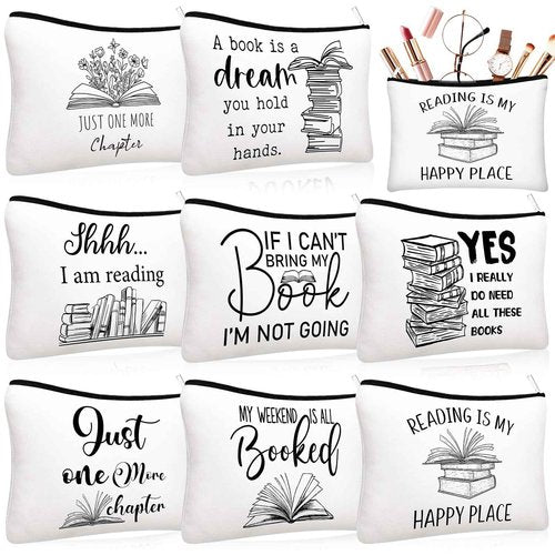 Cosblank 8 Pcs Book Club Gifts Book Lovers Makeup Bag Gifts for Women Cosmetic Bag with Zipper Pouch for Teen Adult Women Lovers Librarian Bookish Club Gifts(Book)