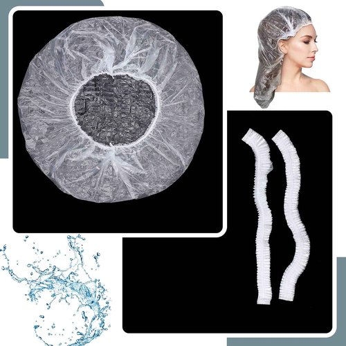 SATINIOR 50 Pcs Disposable Shower Caps Plastic Clear Large Lengthen Elastic Waterproof Bath Caps for Women Portable Travel Hotel Hair Salon Essentials Accessories Individually Wrapped (Pack of 2)