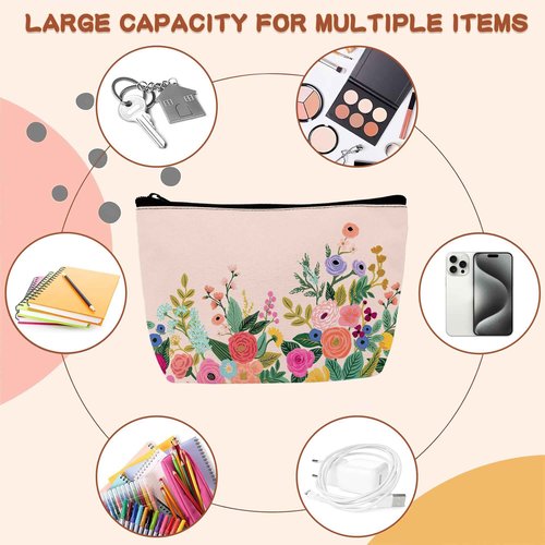 BUYIDUI Pink Flower Floral Blossom Makeup Bag Cosmetic Bag for Women Girls,Portable Makeup Bags Travel Toiletry Bag Organizer