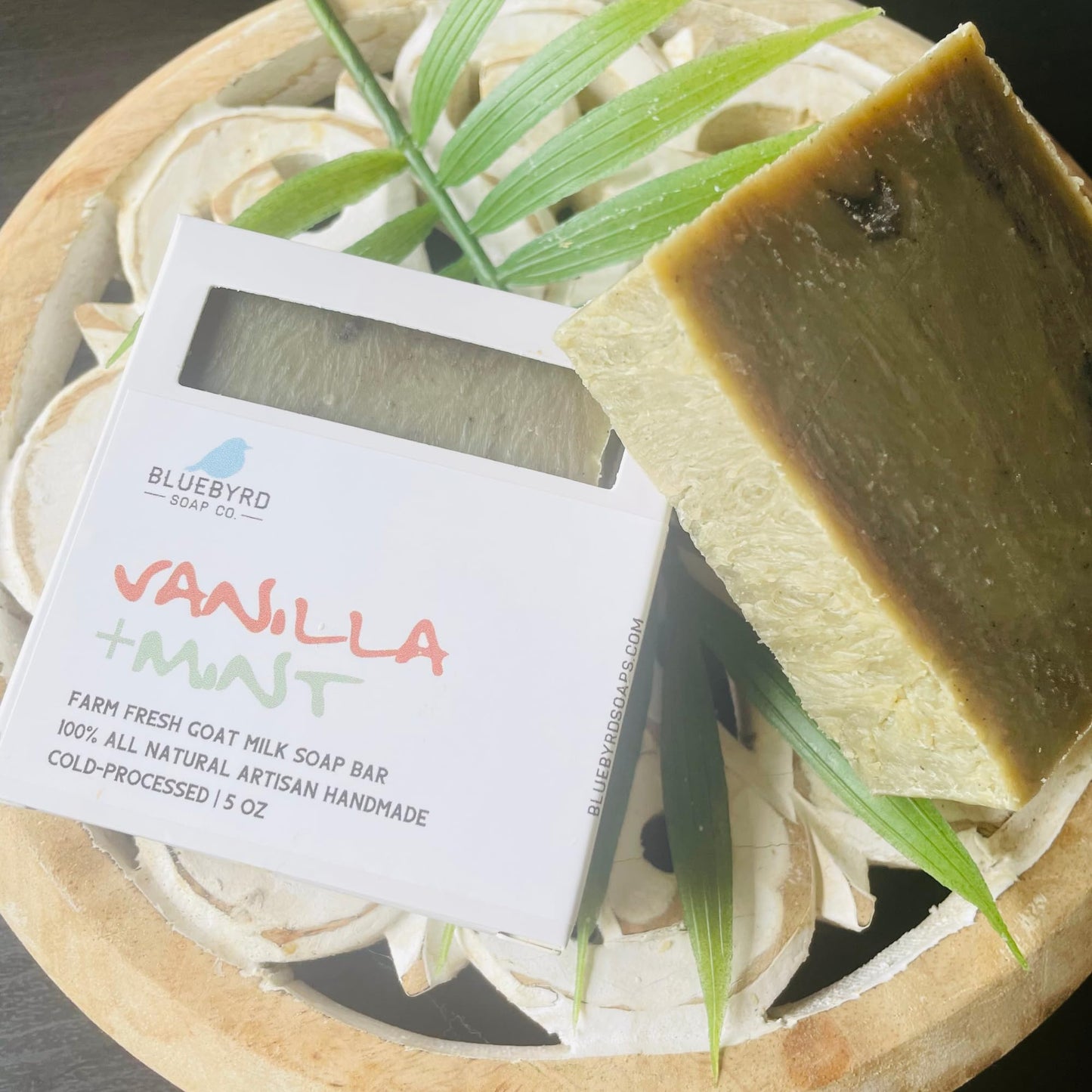 Bluebyrd Soap Vanilla Mint Natural Goat's Milk Soap Bar | Gentle Exfoliating Goatmilk Bar Soaps Made with Organic Ingredients | Coconut Oil & Shea Butter Vanilla Soap (Vanilla Mint)