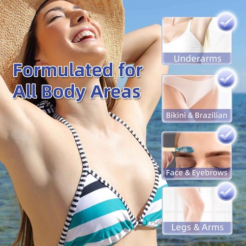 Hard Wax Beads for Coarse Hair, Sensitive Skin, Body, Facial, Brazilian Bikini, Legs, 2.2 lb Wax Kit with 60g Care Cream & 24 Applicator Sticks for At Home Hair Removal