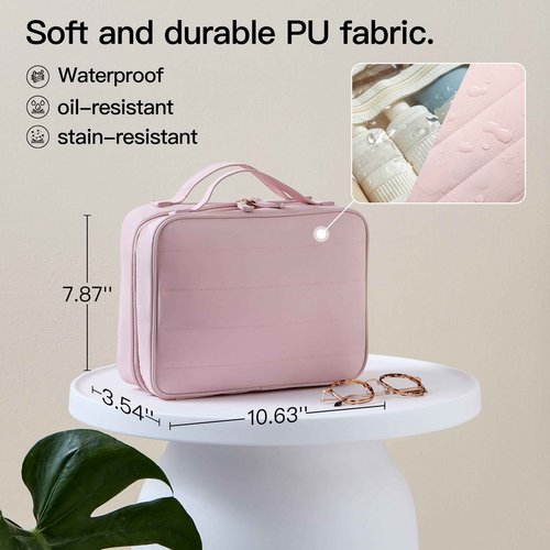 belaven Toiletry Bag, Travel Bag for Women & Men, Portable Cosmetic Bag with Hanging Hook, Durable, Waterproof for Shampoo, Makeup, Essentials, Toiletries Acessories (Beige)