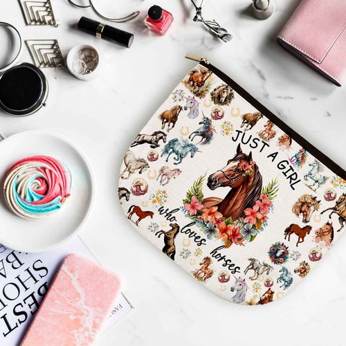 SHLINCO Equestrian Makeup Bag - Cute Horse Print Cosmetic Pouch for Girls & Teens | Horse Lover Gifts for Women, Birthday Gift | Travel Toiletry Organizer Accessories
