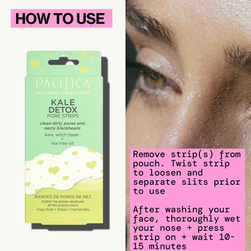 Pacifica - Blackhead Remover Strips Nose Strips - 12-PACK Kale Detox Skin Care - Deep Pore Cleansing w/Instant Pore Unclogging - Oil-Free Non-Comedogenic Vegan Clean Beauty Dermatologist Tested
