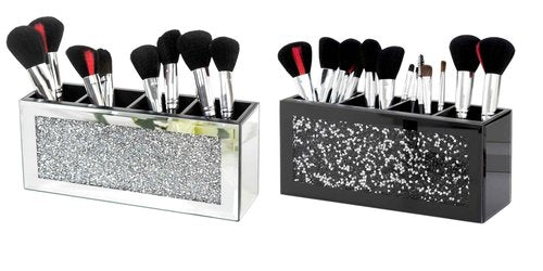SHYFOY Silver and Black 4-Slot Makeup Brush Holder Set