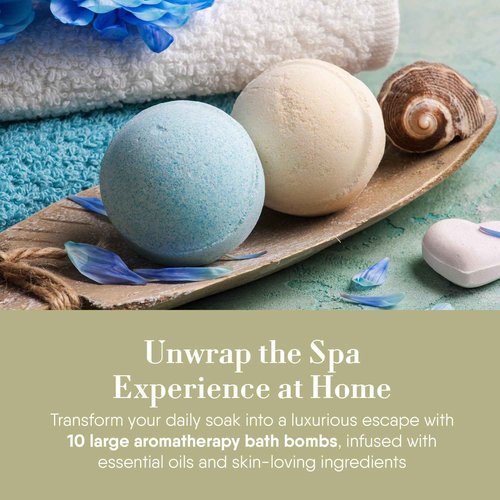 360Feel Bath Bombs Gift Set - Handcrafted Moisturizing Bath Bombs for Women Infused with Essential Oils - an Ideal Gift for Any Occasion - Non-Staining and Glitter Free Fizz - Large - Set of 10