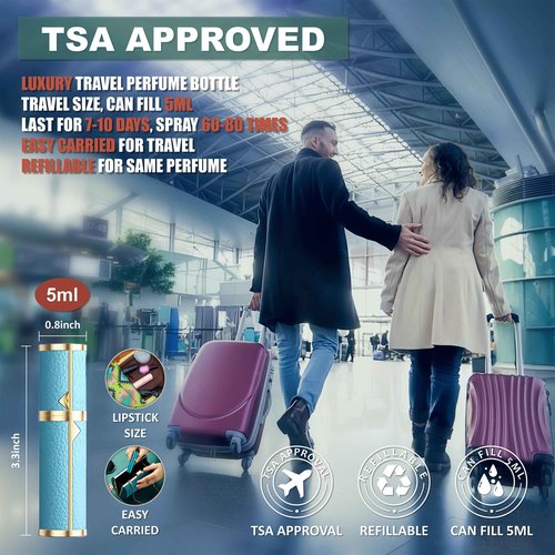 Fiwecos Perfume Travel Refillable Bottle Cologne Portable Atomizer Genuine Leather Fragrance Scent Sprayer Pump Fill from Bottom Mini Pocket Size 5ml for Travel Essentials & Best Gift (Blue)