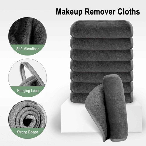 KODAMO Makeup Remover Cloth, 13" x 7" Microfiber Face Cloths for Washing Face, Reusable Soft Makeup Remover Towels for Women, Gray