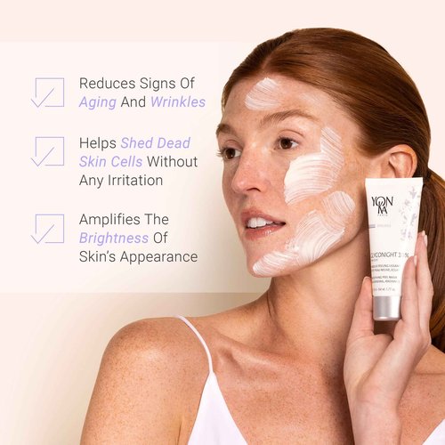 Yonka Glyconight 10% Peel Masque | Anti-Aging Face Mask | Skin Renewal for Wrinkles and Pore Reduction with Glycolic Acid | Travel Size 0.57 oz