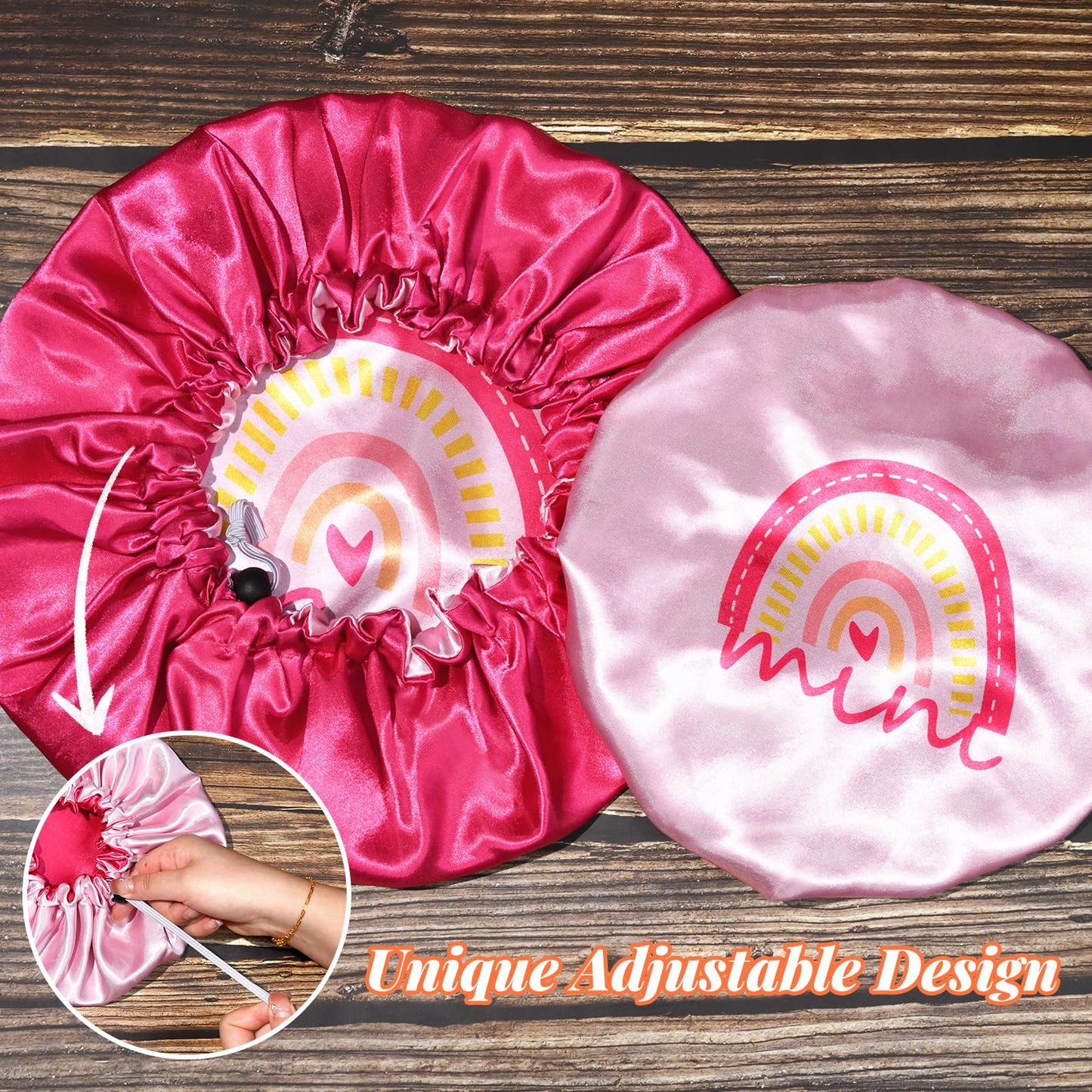 Bonnet Set Baby Mommy Bonnet Sleep Cap Baby Hair Bonnet for Women Girls Kids Toddler Curly Reversible Adjustable Pink Rainbow Hair Cap ha Double Layer