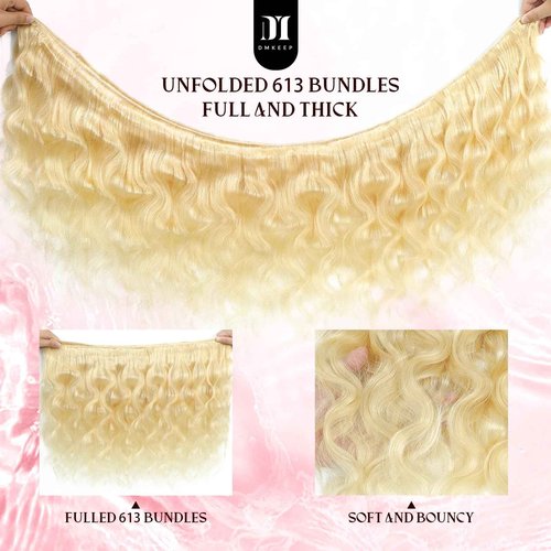 613 Bundles Human Hair 12A Blonde Body Wave Human Hair bundles 100% Unprocessed Brazilian Raw Virgin Bundles Single 613 Weave Extensions for Women 16 Inch