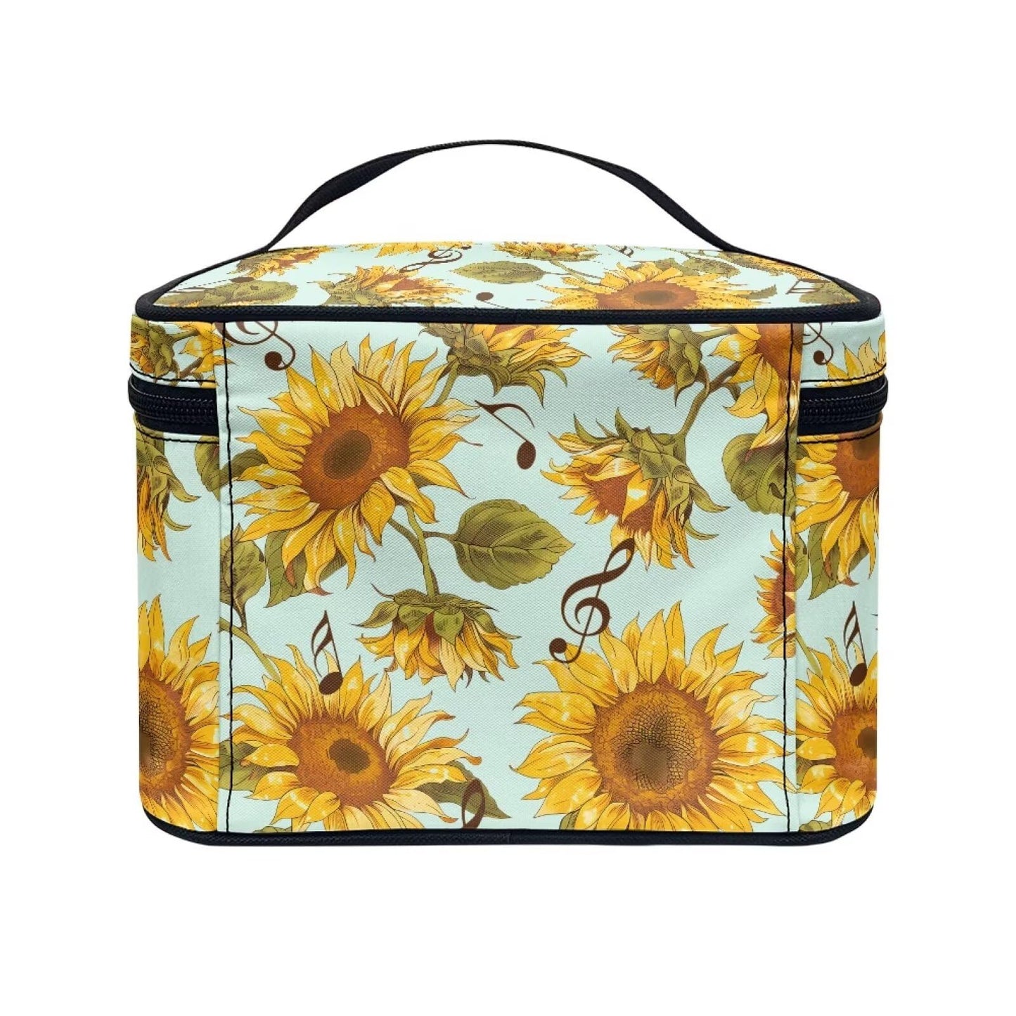 Psaytomey Travel Toiletry Bag Sunflower Music Printed Makeup Brush Bag Case Multifunctional Cosmetic Organizer Durable Makeup Pouch with Handle and Divider