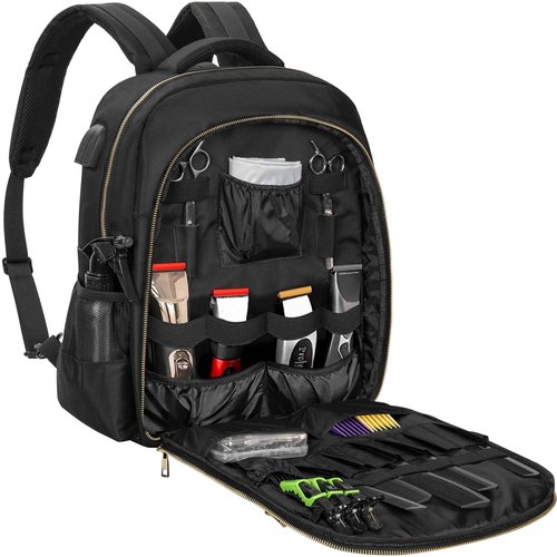 TORIBIO Barber Supplies Bag for Clippers and Supplies, Hairstylist Clipper Portable Backpack for Barber Tools (Black + Gold)