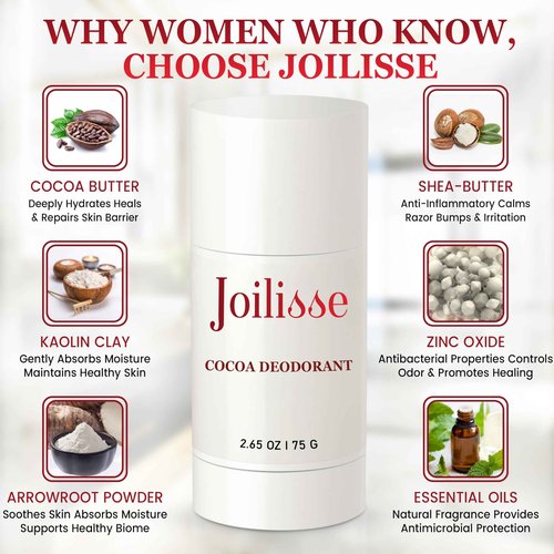 Joilisse Natural Aluminum-Free Whole Body & Intimate Deodorant for Women, Paraben-Free with Essential Oils for All-Day Odor Control & Skin Beautification, Gentle, Non-Toxic, and Moisturizing