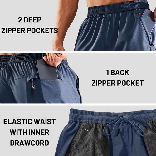 MIER Men's Athletic Shorts Dry Fit Workout 7" Lightweight Sports Gym Running Shorts Basketball Training with Zipper Pockets, Deep Blue, Medium