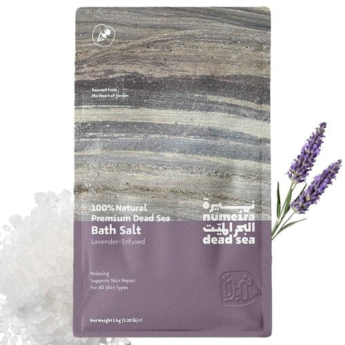 Numeira Dead Sea Salts for Soaking - Relaxing Salt Bath Soak for Body Rejuvenation - Natural Mineral Salts - Coarse Dead Sea Salt Bath Salts for Women & Men w/Lavender Infused Essential Oil (2.2lb)