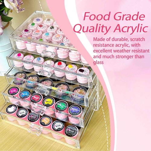 Guolich 5 Tier Nail Art Decoration Storage Box，Acrylic Make Up&Jewelry Organizer with Drawers, Cosmetic Storage for Dresser Countertop and Bathroom，Transparent Acrylic Nail Art Jewelry Accessories