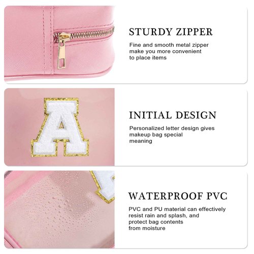 YOOLIFE Christmas Gifts For Teenage Girls Stocking Stuffers For Teen Girls Teacher Gifts Initial Clear Makeup Bag Birthday Gift Travel Toiletry Cosmetic Bags Birthday Gift Travel Essentials Pink A