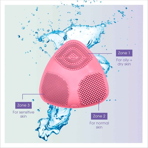 True Glow by Conair Skinpod Silicone Facial Cleansing Brush with 3 Brush Zones, Battery Operated