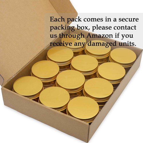 24 Pack 3oz Screw Top Aluminum Tin Jars with Screw Lids and Blank Labels - Refillable 90ml Metal Containers for Lip Balms, Candles, Salves, Spices, Crafts (Gold)