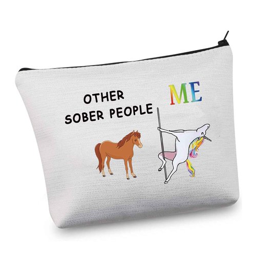 MBMSO Sobriety Gifts Funny Sober Gifts Makeup Bag Other Sober People Unicorn Sober Cosmetic Travel Bag Soberversary Gifts (Other Sober People Me white)