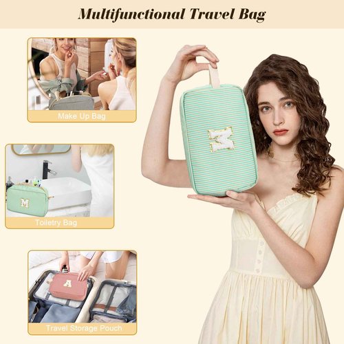 DOSUKE Travel Makeup Bag Christmas Gifts for Women Girl Teens, Personalized Initial Makeup Bag for Cute Teen Girls, Preppy Stuff Toiletry Bag Cosmetic Bag, Teen Girls Gift Trendy Stuff, Letter M