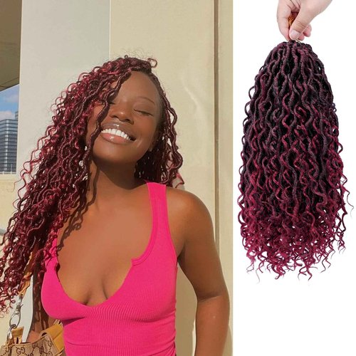 Goddess Locs Crochet Hair 14 Inch 7 Packs Crochet Hair for Women Pre Looped Crochet Braids with Curly Hair Crochet Locs With Curly Ends Soft Locs (1B/BUG#)