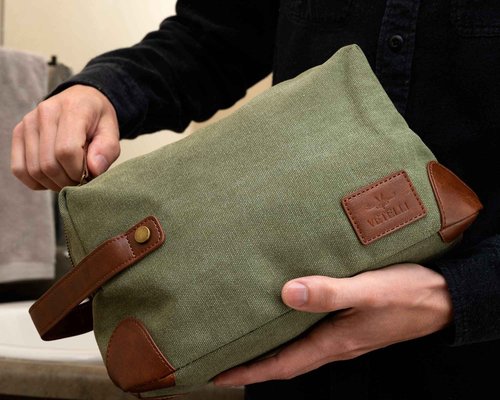 Vetelli Vintage Canvas Toiletry Bags, Travel In Style, Waterproof Canvas Dopp Kits, Durable (Marco) (Green)