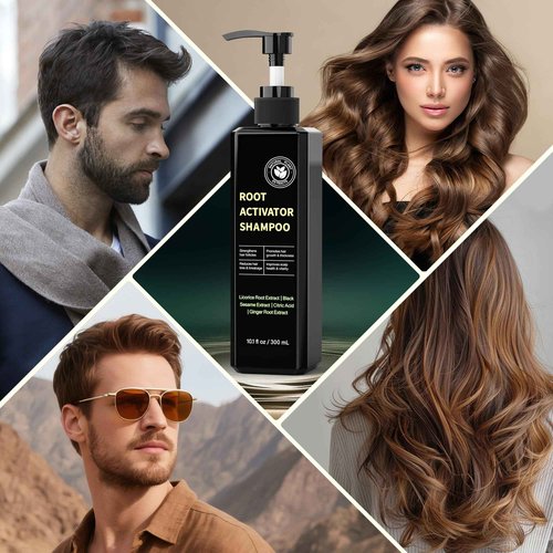 Root Activator Shampoo for Hair Growth - Natural Formula DHT Blocker with Fo-Ti Root and Ginger to Strengthen Follicles, Shampoo for Man & Women to Thinning and Lost Hair