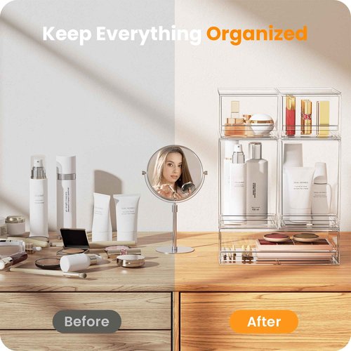 A-LuGei 【𝟮𝗣𝗖𝗦】 Acrylic Stackable Storage Drawers, 7.5" L Makeup Organizer, Bathroom Organizer and Storage, Plastic Storage Bins for Kitchen Cabinet Pantry Medicine Fridge