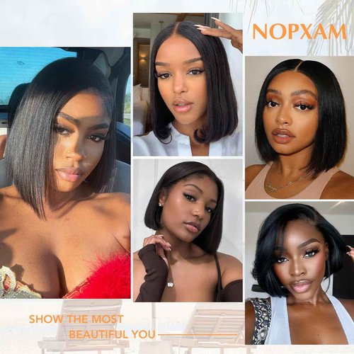 Nopxam Bob Wig Human Hair 12 Inch 13x4 Lace Front Wigs Human Hair Pre Plucked 180% Density Short Straight Bob Wig Natural Color Glueless Bob Wigs for Black Women