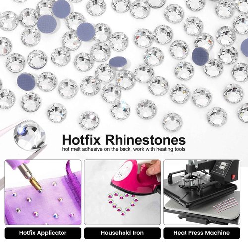Novani Hotfix Rhinestones 1440pcs Clear Round Iron on Rhinestone Style 2088 Sparkly Crystal Gemstones for Fabric and Crafting, SS34 (7.0-7.3mm)