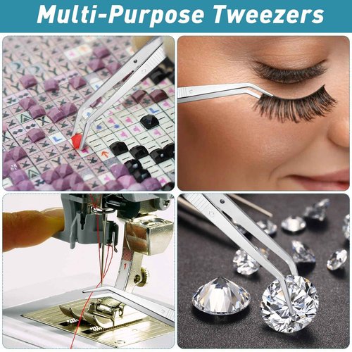 Aemygo 35 Pcs Carbon Steel Tweezers with Curved Serrated Tip, Multipurpose Craft Tweezers Non-Slip Forceps for Sewing Repairing