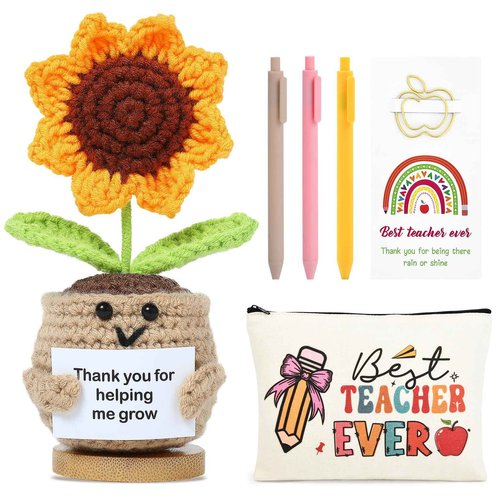 Aileam Teacher Appreciation Gifts 6PCS Gifts for Teacher Makeup Bags Survival kit Sunflower Bookmark Pen Thank You Graduation Retirement for Women School Book Reading Lovers