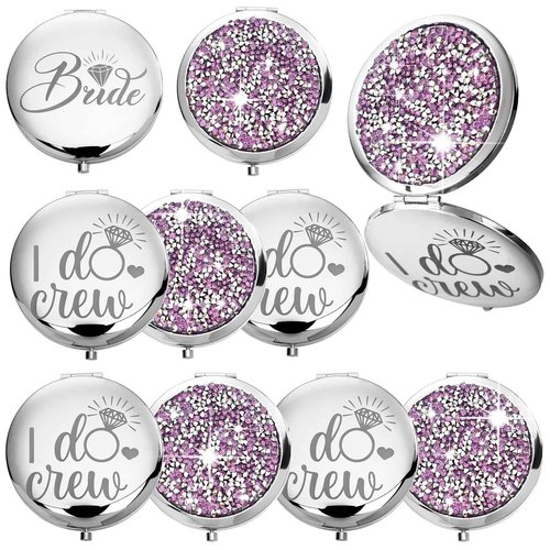 Barydat 10 Pieces Bridesmaid Gifts Set Magnifying Compact Mirror Bride I Do Crew Bridesmaid Proposal Gifts Travel Small Mirror for Purse Makeup Pocket Mirror for Women Wedding Party(Purple)