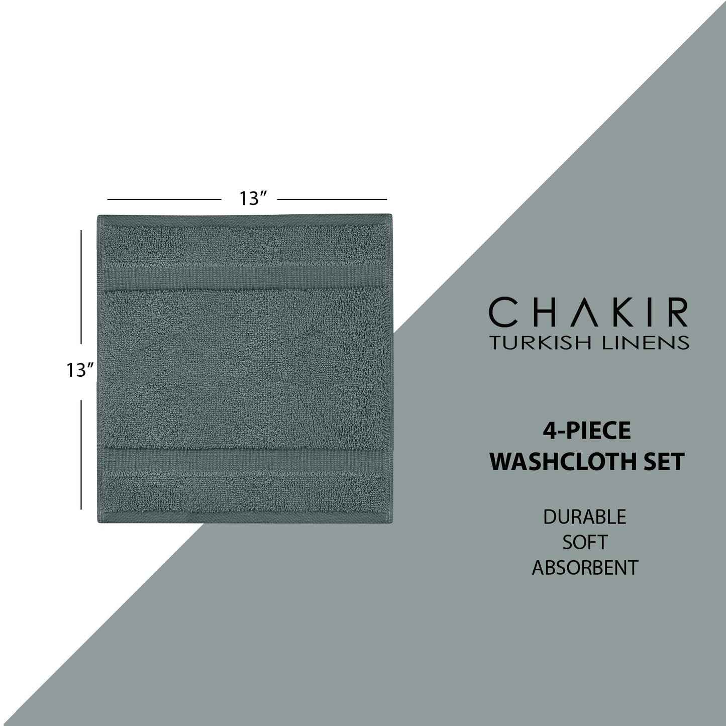 Chakir Turkish Linens | Hotel & Spa Quality 100% Cotton Premium Turkish Towels | Soft & Absorbent (4-Piece Washcloths, Dark Gray)