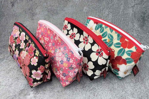 Small Makeup Bag for Purse [ Made in Japan] Traditional Edo Komon Design Cute Cosmetic Pouch (Cherry Blossom (Black))