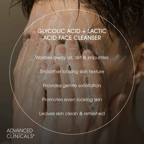 Advanced Clinicals Exfoliating Glycolic Acid & Salicylic Acid Face Wash + Hydrating Vitamin C Facial Cleanser 2pc AM/PM Skin Care Set For Women & Men To Gently Exfoliate & Cleanse Dirt & Oil, 2PC