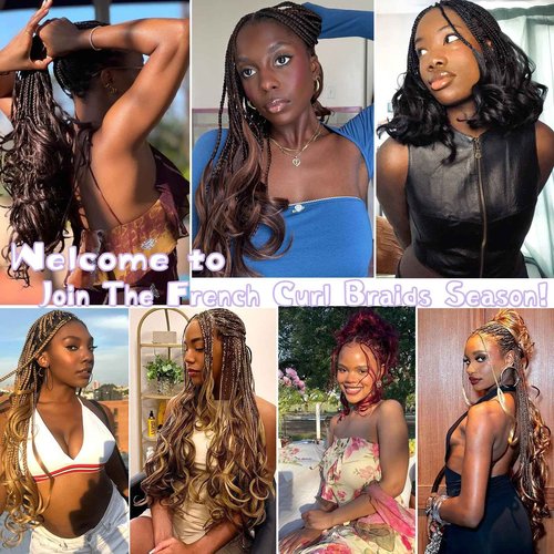 WOKAA French Curly Braiding Hair Pre looped 18 Inch 8 Packs Crochet Hair for Women Dark Brown mix Brown Crochet Box Braids with Curly Ends Synthetic Hair Extensions P4/30#