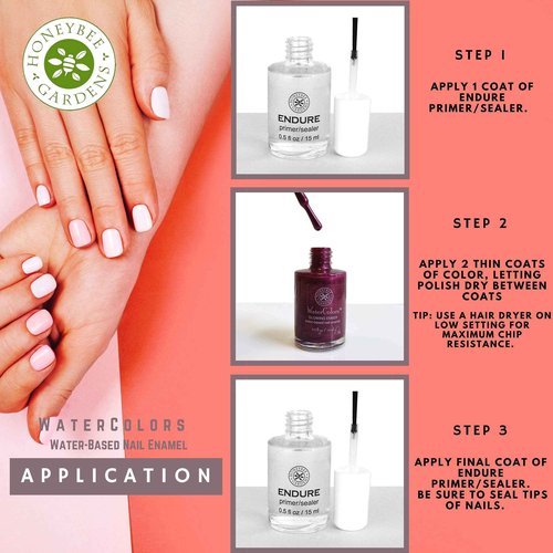 Honeybee Gardens WaterColors Nail Enamel + Endure Primer/Sealer Bundle (Fairy Dust - Very Light, Iridescent Pink)