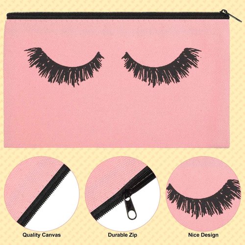 Weewooday 30 Pieces Eyelash Makeup Bags Canvas Makeup Bags Eyelash Cosmetic Bags Travel Make up Pouches with Zipper for Women, 5 Colors (7.1 x 4.3 Inch)