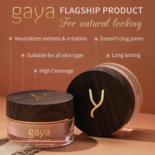 Gaya Cosmetics Vegan Mineral Powder Foundation - Light to Full Coverage, Natural-Looking, Cruelty Free, No Chemicals (MF7)