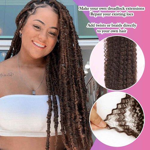 Afro Kinkys Bulk Human Hair for Dreadlocks Extensions Repair Locs, Twist Braiding Afro Kinky Human Hair for Locs Brown Color 20 inches for Micro Locs Extensions 1 Pack 30 Gram（4#/20inch/30g）