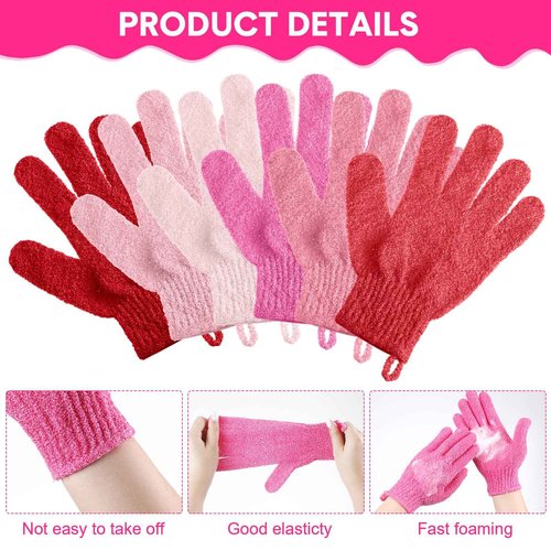 Cuffbow 90 Pcs 45 Pairs Exfoliating Double Sided Bath Gloves with Hanging Loop Colorful Body Shower Gloves for Men Women Beauty Spa Massage Shower Clean Skin Bathing Scrubber Accessories(Pink)
